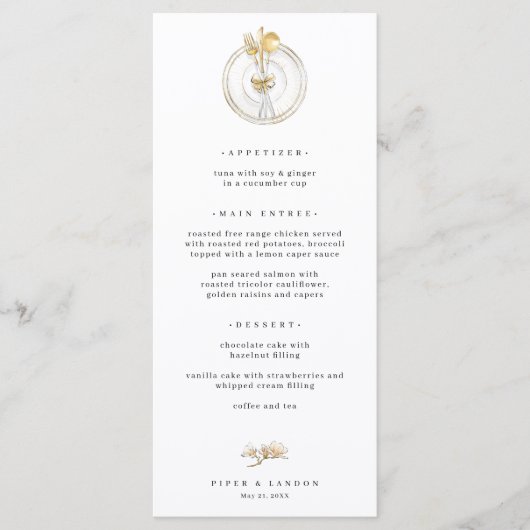 Magnolia Gold Table Setting Wedding Menu (Voorkant)