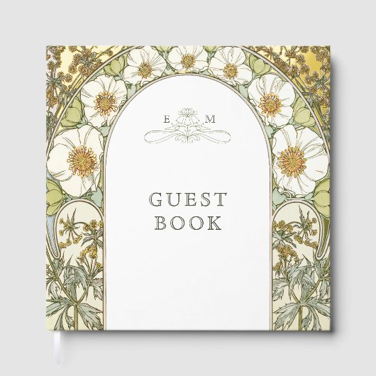 Magnolia Gold Wedding Art Nouveau Gastenboek (Voorkant)