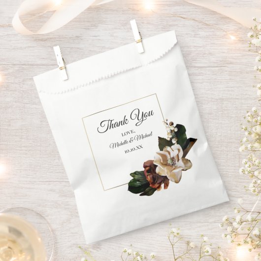 Magnolia Goud en Zwarte Bloemige Dank Je Bedankzakje (Geknipt)