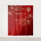 Magnolia Goud Rode Chinese Achtergrond Wandkleed (Voorkant)