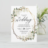 Magnolia gouden geometrische frame bruiloft kaart (Staand voorkant)