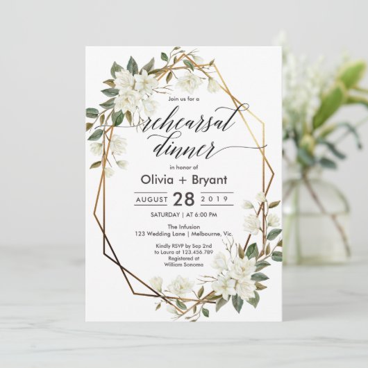 Magnolia gouden geometrische lijst repetitie diner kaart (Staand voorkant)