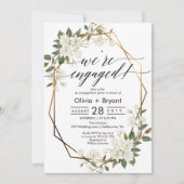 Magnolia gouden geometrische lijst verlovingsfeest kaart (Voorkant)