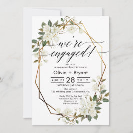 Magnolia gouden geometrische lijst verlovingsfeest kaart