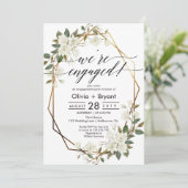 Magnolia gouden geometrische lijst verlovingsfeest kaart (Staand voorkant)