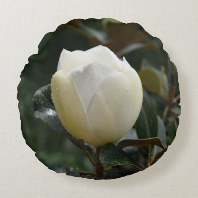 Magnolia Grandiflora Ronde Sierkussen Rond Kussen (Voorkant)