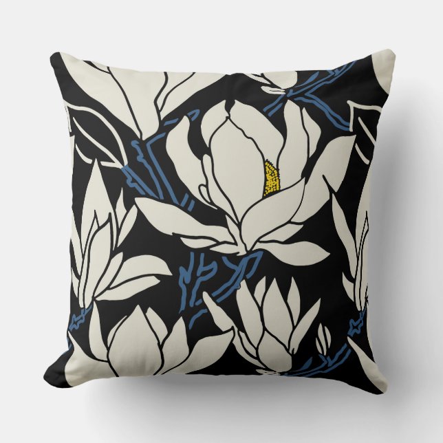Magnolia graphic in beige and black pattern kussen (Voorkant)