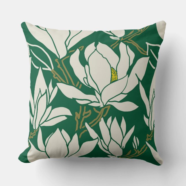 Magnolia graphic in emerald pattern kussen (Voorkant)