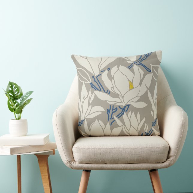 Magnolia graphic in gray pattern kussen (Stoel)
