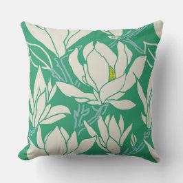 Magnolia graphic in green pattern kussen