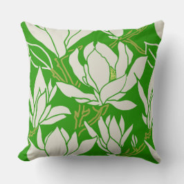 Magnolia graphic in kelly green pattern kussen