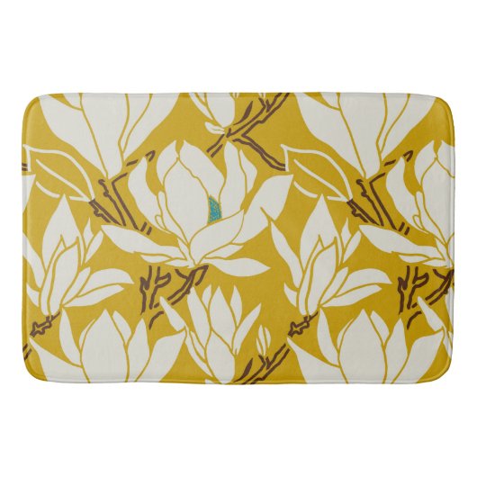Magnolia graphic in mustard pattern badmat (Voorkant)