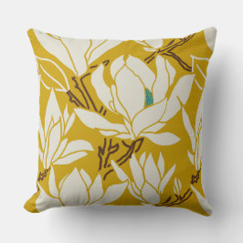 Magnolia graphic in mustard pattern kussen