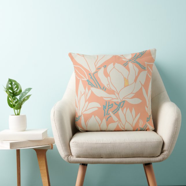 Magnolia graphic in peach pattern kussen (Stoel)