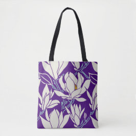 Magnolia graphic in violet pattern tote bag
