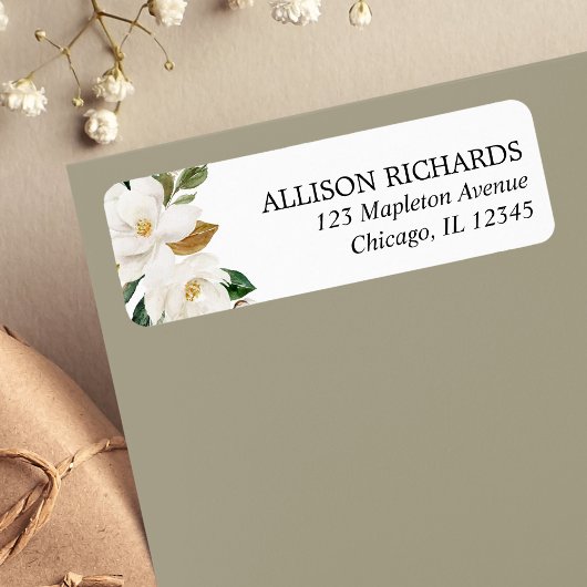 Magnolia greenery white crème florale waterverven etiket