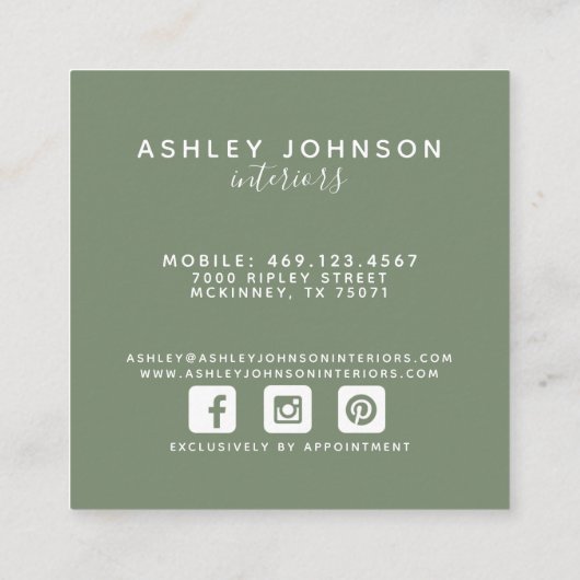 Magnolia Greenery Wreath Script Typography Square Vierkante Visitekaartje (Achterkant)