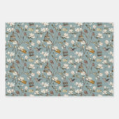 Magnolia Grove with Owls in Cream and Blue Inpakpapier Vel (Voorkant)