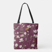Magnolia Grove with Owls in Mulberry Red Tote Bag (Achterkant)
