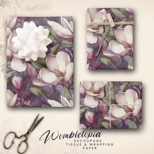 Magnolia Handgeschilderde Floral Art Paarse Inpakpapier Vel