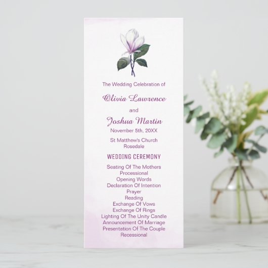 Magnolia huwelijksprogramma's programmakaart (Staand voorkant)