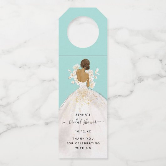 Magnolia Illustrated Bride Vrijgezellenfeest Bottl Flessenhanger (Voorkant)