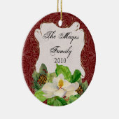 Magnolia in Pine Cone Damask Kerstversiering Keramisch Ornament (Rechts)