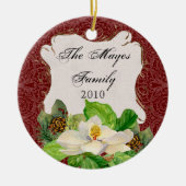 Magnolia in Pine Cone Damask Kerstversiering Keramisch Ornament (Voorkant)