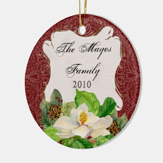 Magnolia in Pine Cone Damask Kerstversiering Keramisch Ornament (Links)
