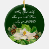 Magnolia in Pine Cone Damask Kerstversiering Keramisch Ornament (Achterkant)