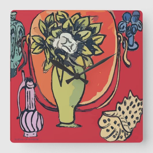 Magnolia in Vase, na Matisse Vierkante Klok (Voorkant)