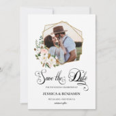 Magnolia Katoen Bloemige Bladeren Gouden Geometris Save The Date (Voorkant)