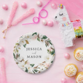 Magnolia Katoen Monogram Bruiloft Feestservies Pap Papieren Bordje (Feest)