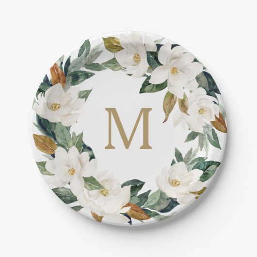 Magnolia Katoen Monogram Papieren Borden Papieren Bordje (Voorkant)