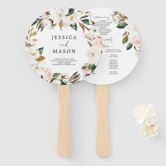 Magnolia Katoen Ronde Huwelijksprogramma Fan Handwaaier (Voorkant en achterkant)