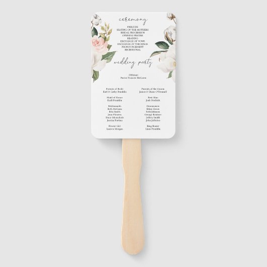 Magnolia Katoen Trouwceremonie Programma Fan Handwaaier (Achterkant)