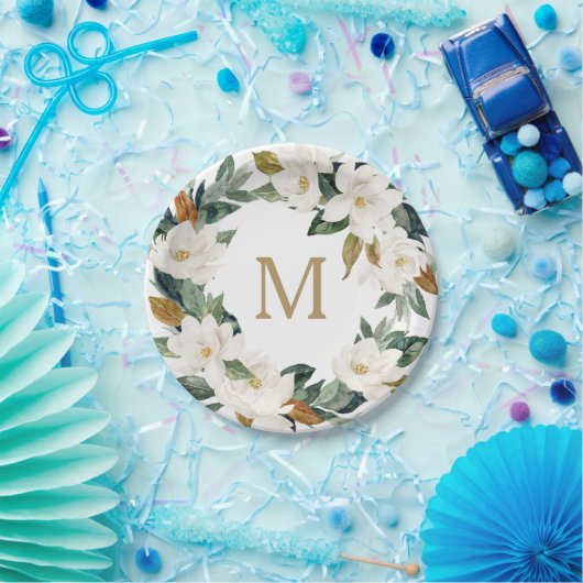 Magnolia Katoenen Monogram Papieren Borden Papieren Bordje (Feest)