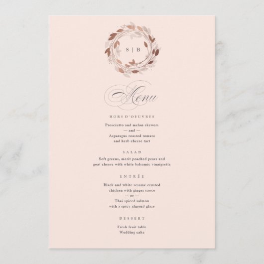 Magnolia krans bruiloft diner menu (Voorkant)