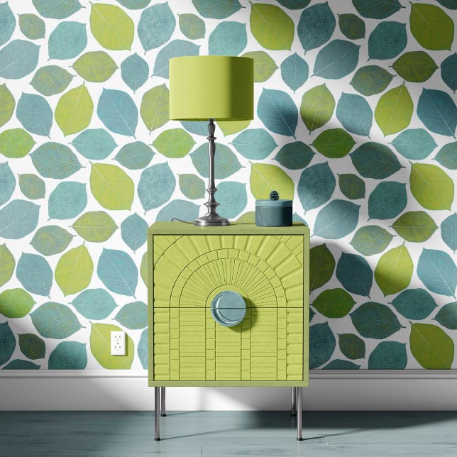 Magnolia Leaf Apple Green Teal Aqua Blue Behang (Creator heeft geüpload)