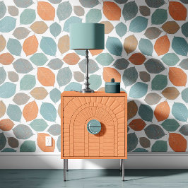 Magnolia Leaf Mild Orange Teal Aqua Blue Behang