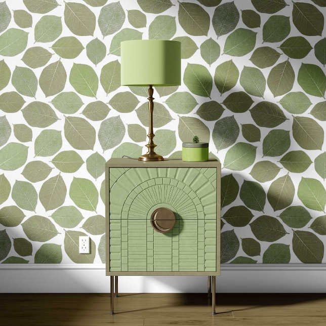 Magnolia Leaf Olive Sage Green White Behang (Creator heeft geüpload)