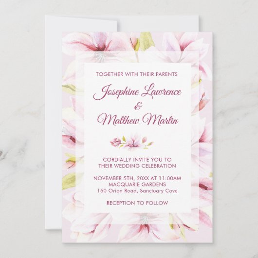 Magnolia lente bloemenbruiloft uitnodigingen (Voorkant)