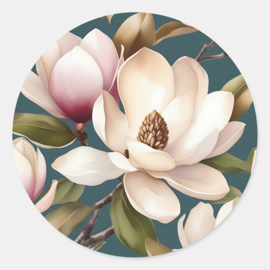 Magnolia lente bloemenpatroon ronde sticker (Voorkant)