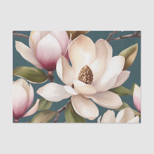 Magnolia lente bloemenpatroon tissuepapier (Voorkant)