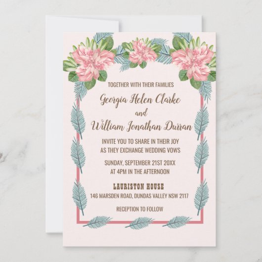 Magnolia Lilies Bouquet Wedding Invitation B (Voorkant)