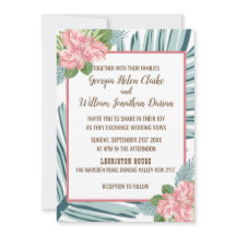 Magnolia Lilies Bouquet Wedding Invitation C