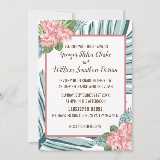 Magnolia Lilies Bouquet Wedding Invitation C (Voorkant)