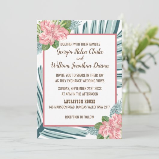 Magnolia Lilies Bouquet Wedding Invitation C (Staand voorkant)