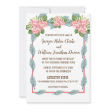 Magnolia Lilies Bouquet Wedding Invitation