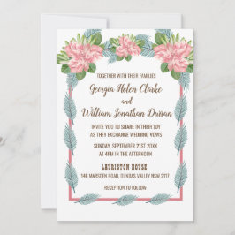 Magnolia Lilies Bouquet Wedding Invitation Kaart